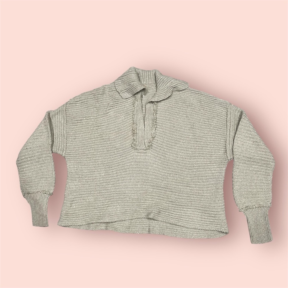 ✨HOST PICK✨ Free People Marlie beige Knit Deep Ribbed Pullover Sweater Medium - Picture 7 of 10